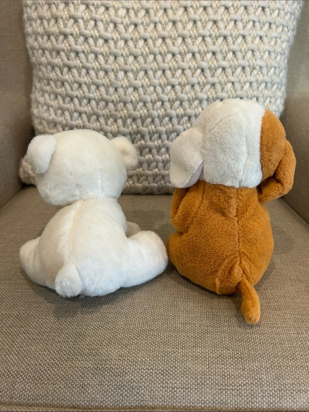 Plush Pair: White Polar Bear and Tan Puppy with Sparkly Eyes
